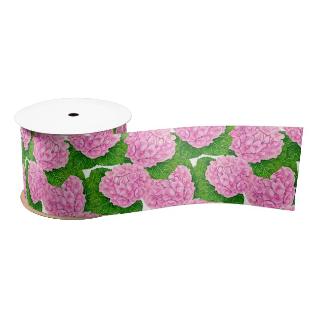 Hydrangea waterolor pattern satin ribbon (Spool)