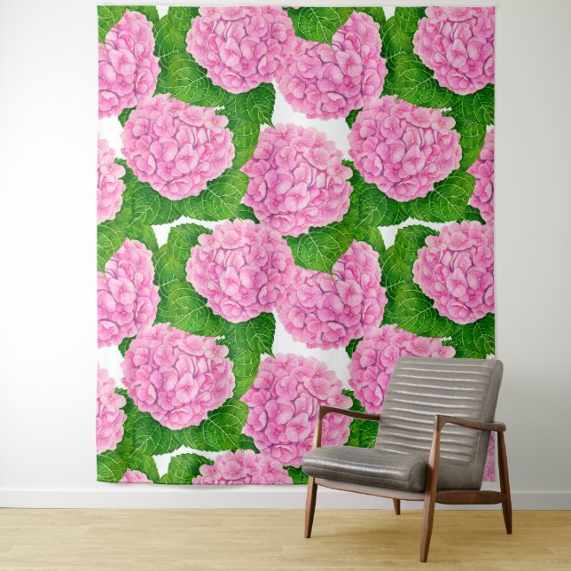 Hydrangea waterolor pattern tapestry (In Situ)