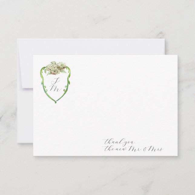 Hydrangea Wedding Monogram Thank You Stationery Card (Front)