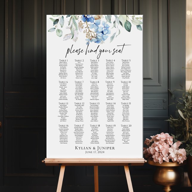 Hydrangea wedding seating chart 20 tables (Creator Uploaded)