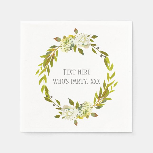 Hydrangea white floral spring flower napkin (Front)