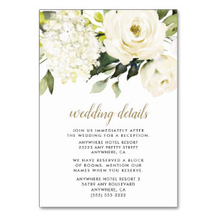 Hydrangea White Gold Floral Wedding Enclosure Card