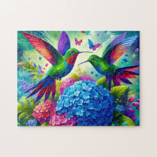 Hydrangea With Hummingbird Pair Jigsaw Puzzle