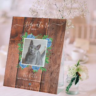 Hydrangea Wood Wedding Photo Pet Signature Drink Pedestal Sign