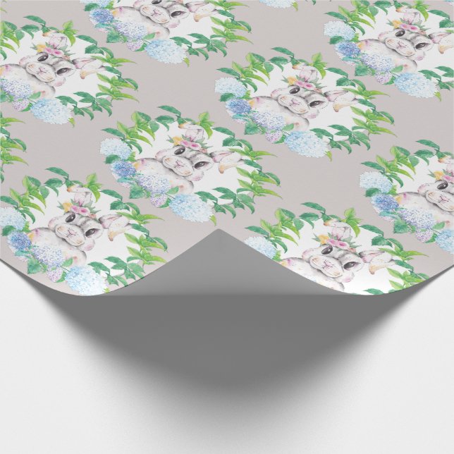 Hydrangea Wreath Bunny Elegant Easter design Wrapping Paper (Corner)