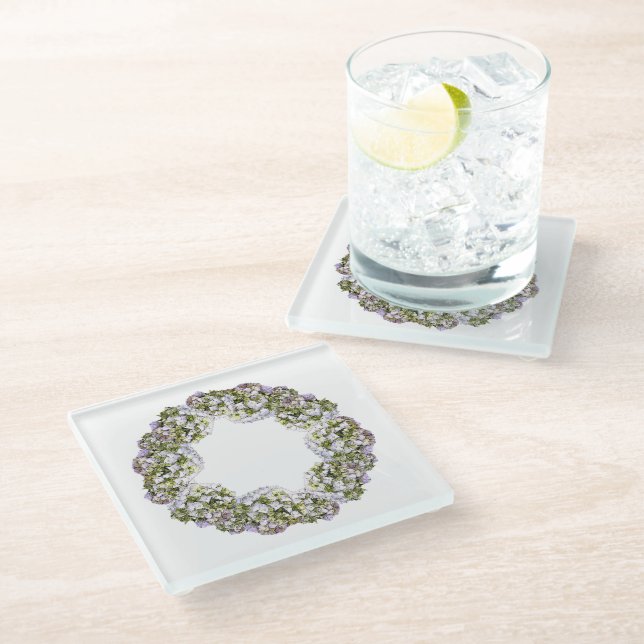 Hydrangea Wreath Glass Coaster (Angled)