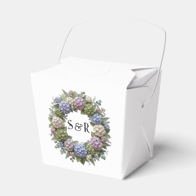Hydrangea Wreath Monogram Wedding Favour Box (Front Side)