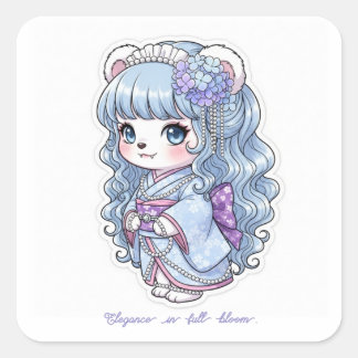 Hydrangea Yukata Bear - Pastel Hair&Pearl Elegance Square Sticker