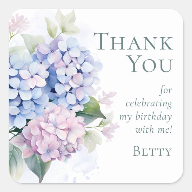 Hydrangeas 100th Birthday Party Square Sticker (Front)