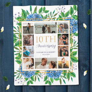 Hydrangeas 10th Anniversary Custom Photo Collage Fleece Blanket