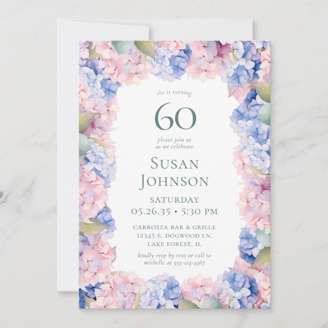 Hydrangeas 60th Birthday Party Invitation (Front)