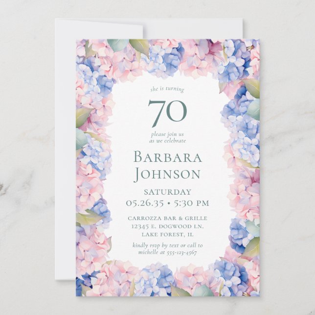 Hydrangeas 70th Birthday Party Invitation (Front)