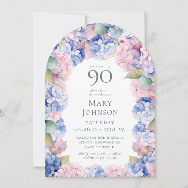 Hydrangeas 90th Birthday Party Invitation (Front)