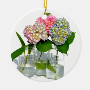 hydrangeas and mason jar ceramic tree decoration