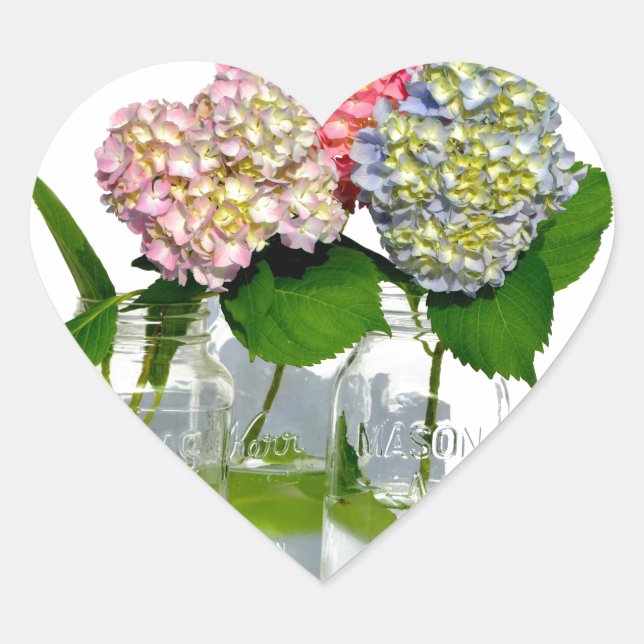 Hydrangeas and Mason jar Heart Sticker (Front)