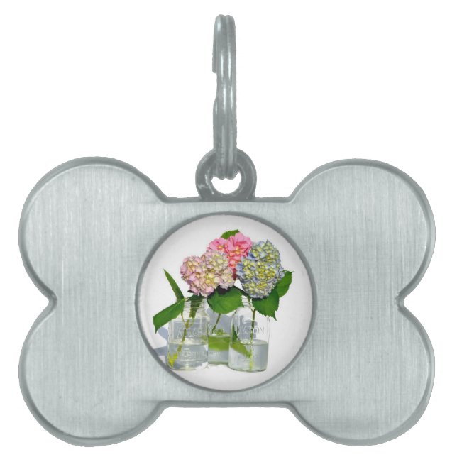 Hydrangeas and Mason jar Pet Tag (Front)