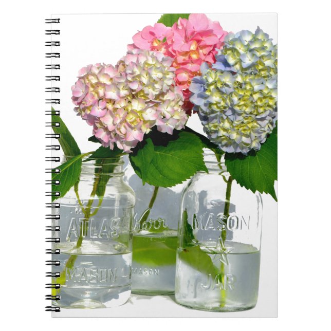 Hydrangeas and Mason jar Spiral Notebook (Front)