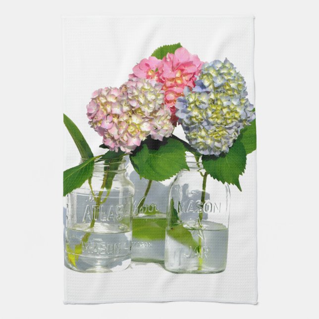 Hydrangeas and Mason jar Tea Towel (Vertical)