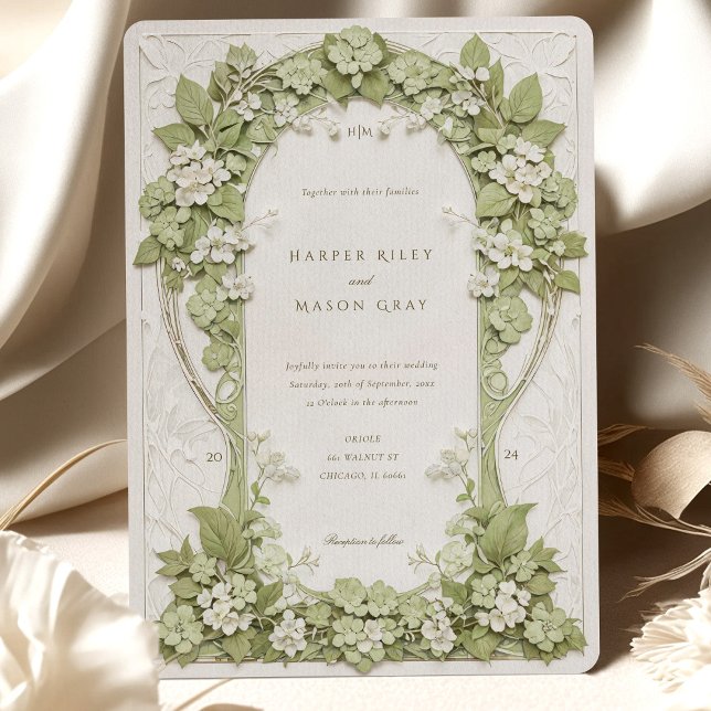 Hydrangeas Art Nouveau Wedding Invitation (Creator Uploaded)
