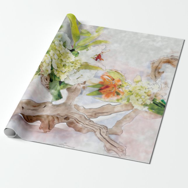 Hydrangeas Bella Watercolor Linen Wrapping Paper (Unrolled)