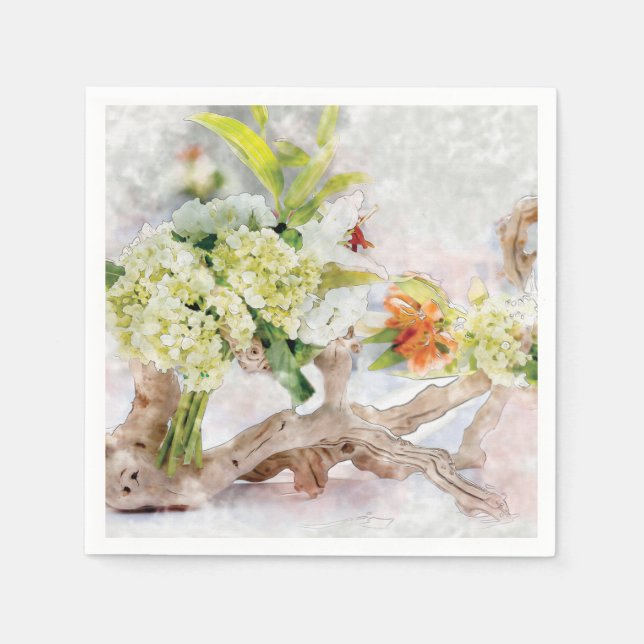 Hydrangeas Bella Watercolor Paper Napkins (Front)