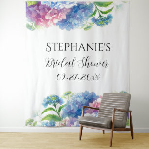 Hydrangeas Blue Floral Bridal Shower Photo Booth Tapestry