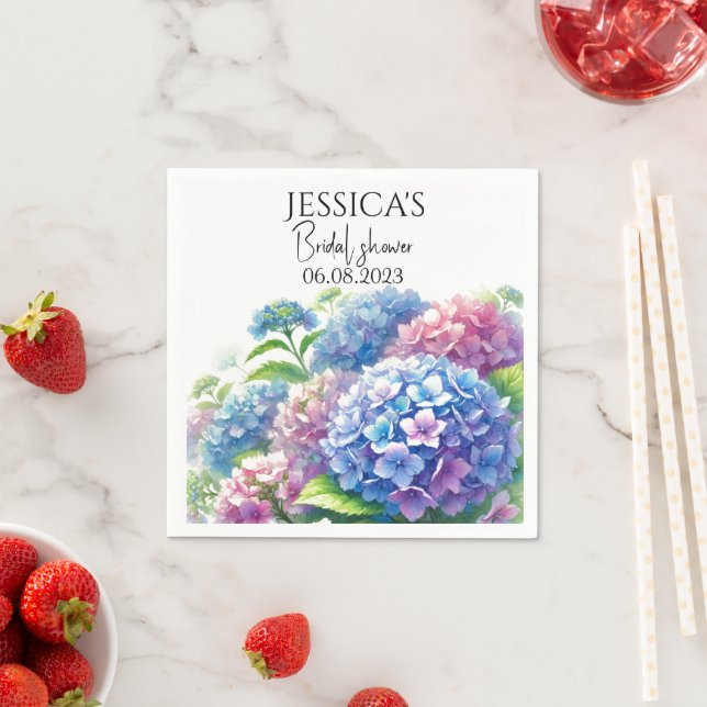 Hydrangeas Blue Flowers  Bridal Shower Party Napkin (Insitu)