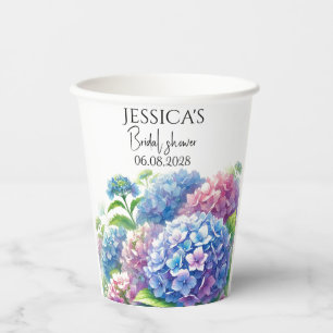 Hydrangeas Blue Flowers Bridal Shower Party Paper Cups