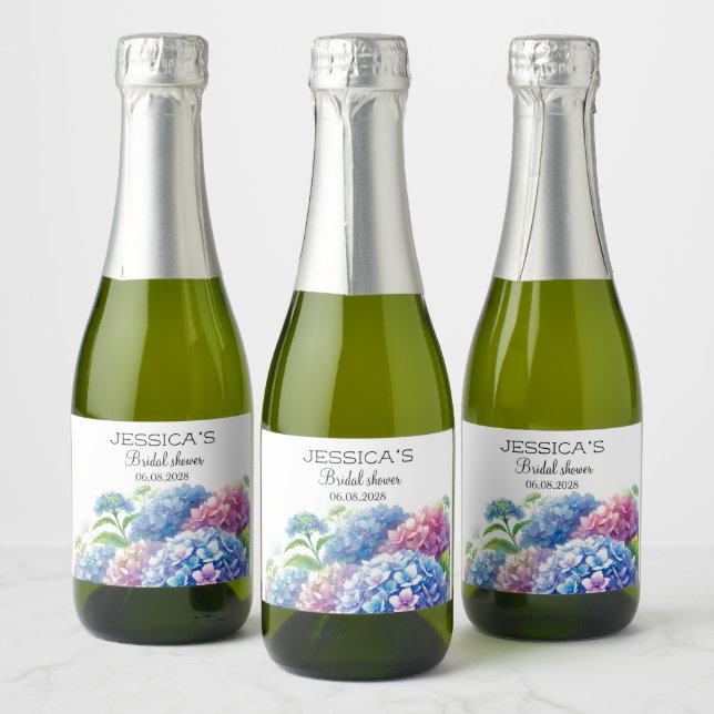 Hydrangeas Blue Flowers  Bridal Shower Party Sparkling Wine Label (Bottles)
