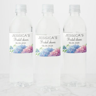 Hydrangeas Blue Flowers  Bridal Shower Party Water Bottle Label