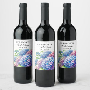 Hydrangeas Blue Flowers Bridal Shower Party Wine Label