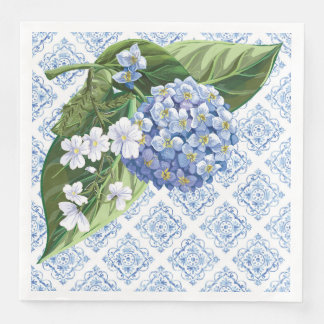 Hydrangeas Blue Tile Bridal Shower Napkins