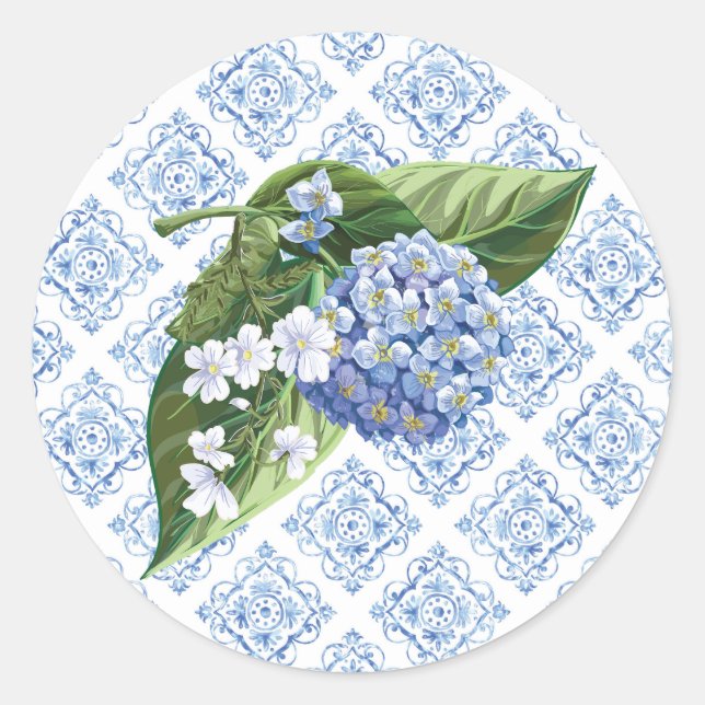 Hydrangeas Blue Tile Envelope Seals (Front)