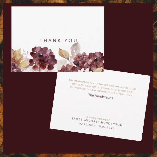 Hydrangeas Botanical Funeral Simple Thank You Card (Creator Uploaded)