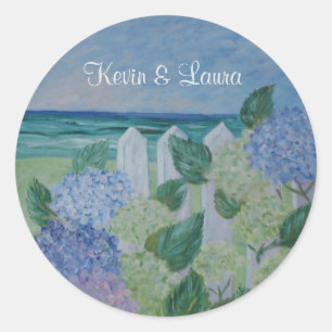 Hydrangeas By The Beach Wedding Classic Round Sticker