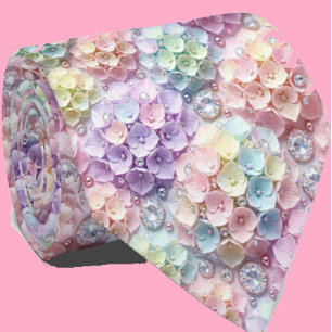 Hydrangeas & Diamonds Pastel Rainbow Neck Tie