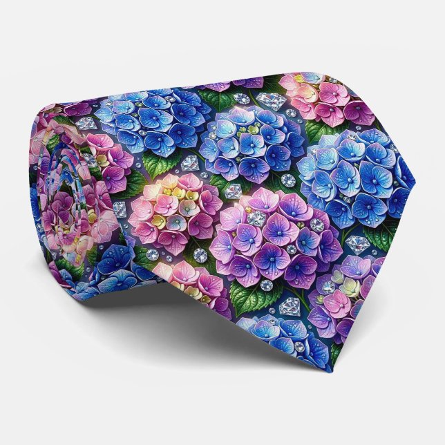  Hydrangeas & Diamonds | Wedding and Events Neck  Tie (Rolled)