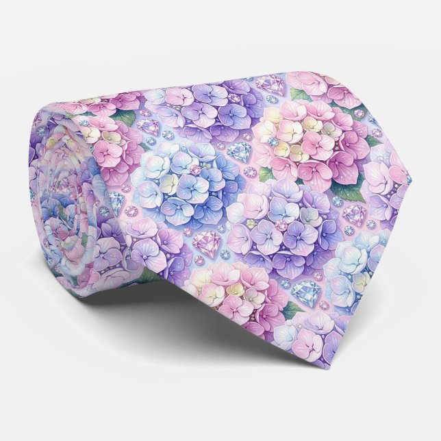  Hydrangeas & Diamonds | Wedding and Events Neck  Tie (Rolled)