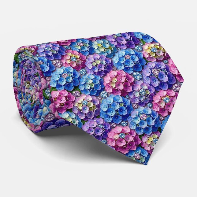  Hydrangeas & Diamonds | Wedding and Events Neck  Tie (Rolled)