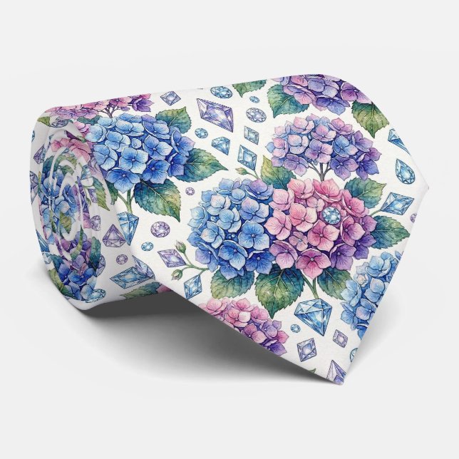  Hydrangeas & Diamonds | Wedding and Events Neck  Tie (Rolled)