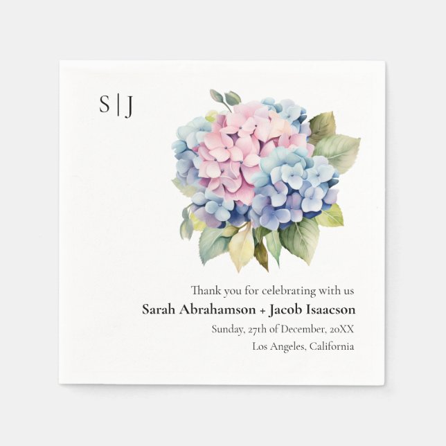 Hydrangeas Elegant Wedding Napkins (Front)