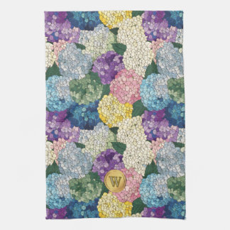Hydrangeas Floral Faux Stained Glass Monogram Tea Towel