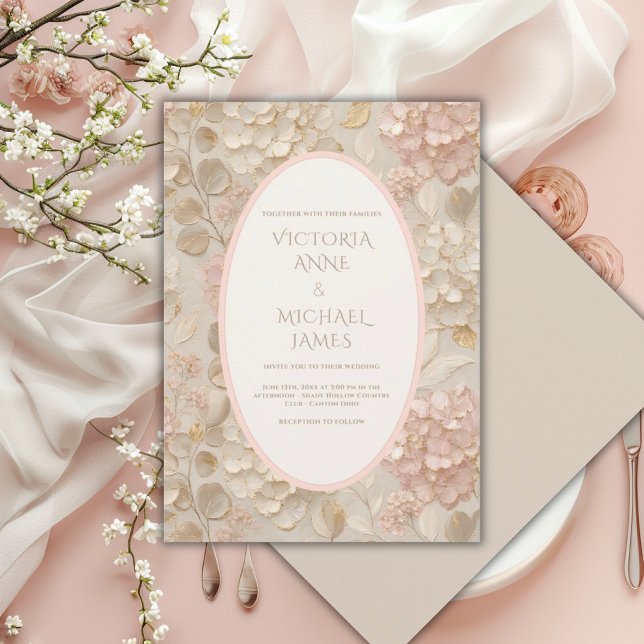 Hydrangeas Floral Gold Vintage Wedding  Invitation (Creator Uploaded)