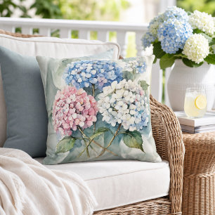 Hydrangeas Floral Pink Blue White Botanical  Cushion