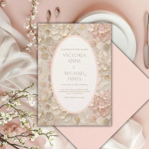 Hydrangeas Floral Pink Gold Vintage Wedding  Invitation