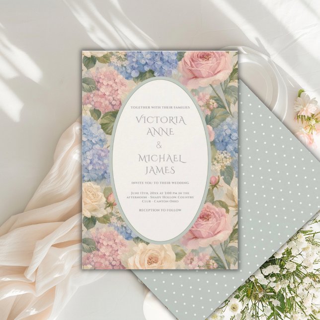 Hydrangeas Floral Vintage Sage Green Wedding Invitation (Creator Uploaded)