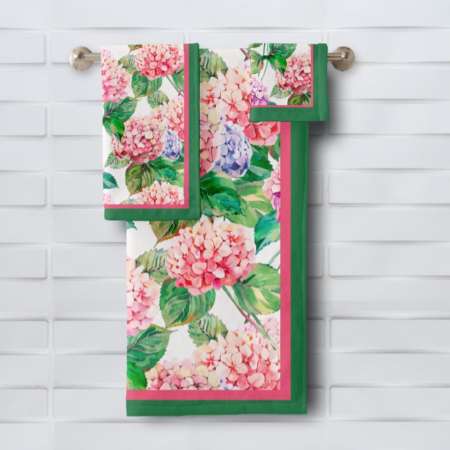 Hydrangeas Flower Pattern Bath Towel Set (Hydrangeas Floral Pattern Bath Towel Set (white on reverse side), buy pieces separately, too)