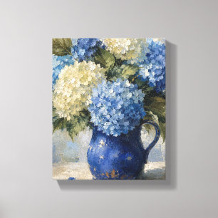 Hydrangeas in a Cobalt Pitcher Floral Still Life C Canvas Print