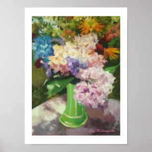 Hydrangeas in a Green Vase Poster