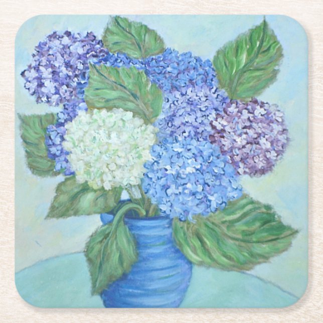 Hydrangeas In Vase Party Coaster (Front)